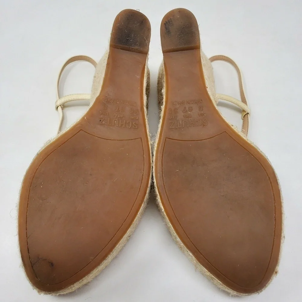 Schutz Gianne Size 8 Leather Espadrille Platform Wedge Cage Sandal Cream